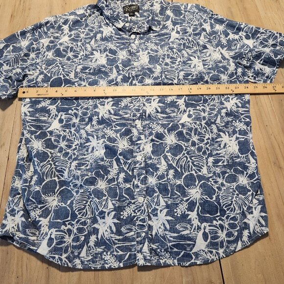 Retrofit Brand Hawaiian‎ Shirt Blue Tropical Hawaiian Palms Cotton Mens 2XL EUC - Picture 8 of 9